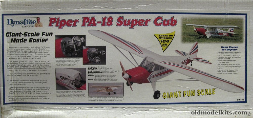 Dynaflite Piper PA-18 Super Cub - 104 Inch Wingspan RC Aircraft, DYFA3025 plastic model kit